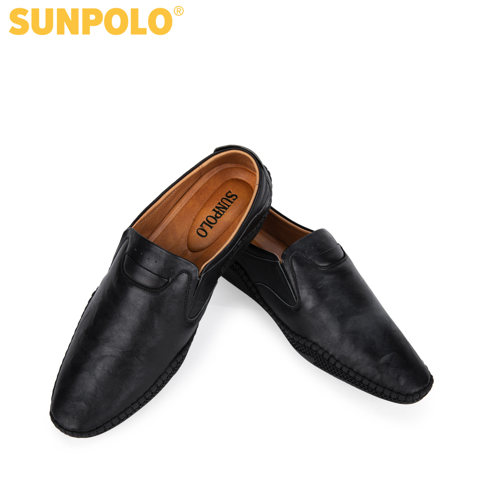 Giày lười nam da bò SUNPOLO SUS513 (Đen)