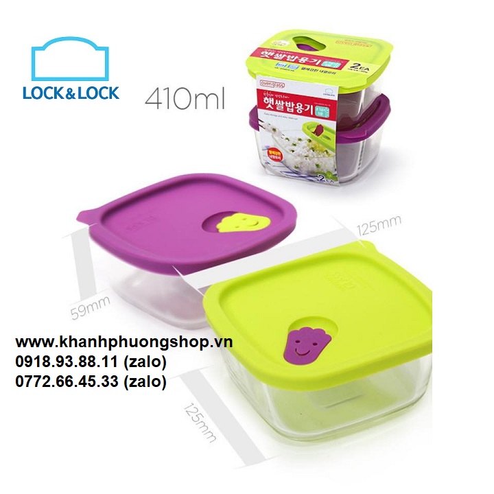 Combo 2 hộp đựng cơm thủy tinh lock&lock 410ml - hộp đựng cơm thủy tinh vuông