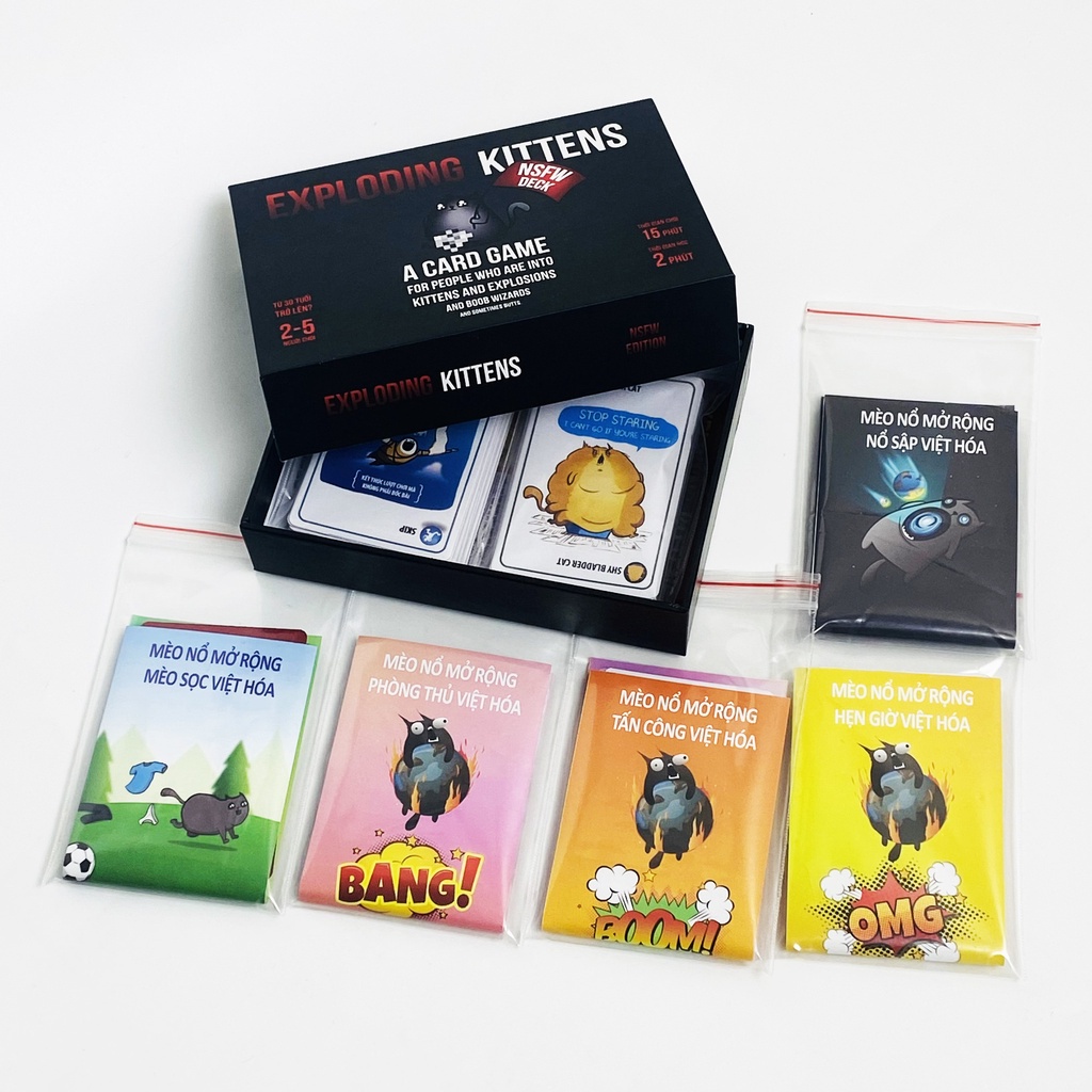 Combo Mèo Nổ + 7 Bản Mèo Nổ Mở Rộng Tiếng Việt - Boardgame Exploding Kittens [HỘP ĐEN CAO CẤP]