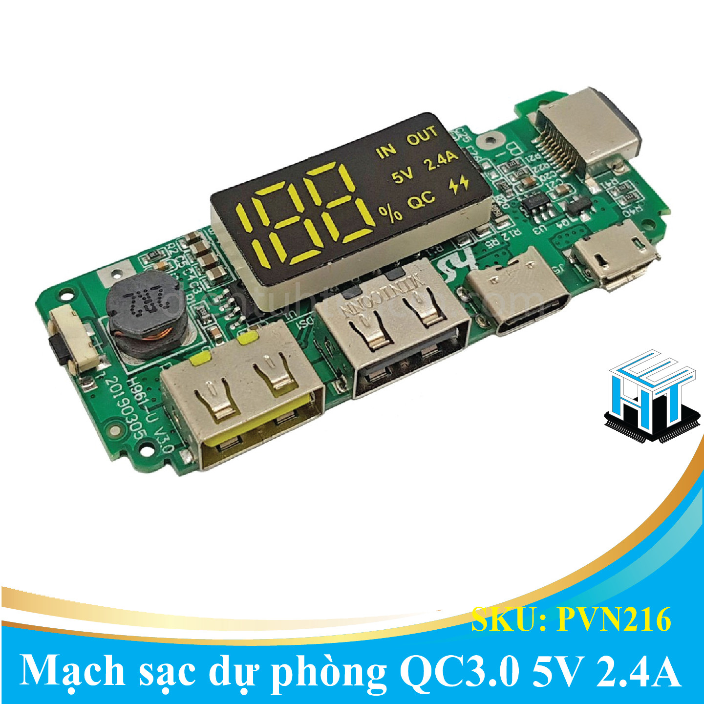 Mạch sạc dự phòng 2 cổng USB, Iphone, Micro USB và Type-C 5V 2.4A