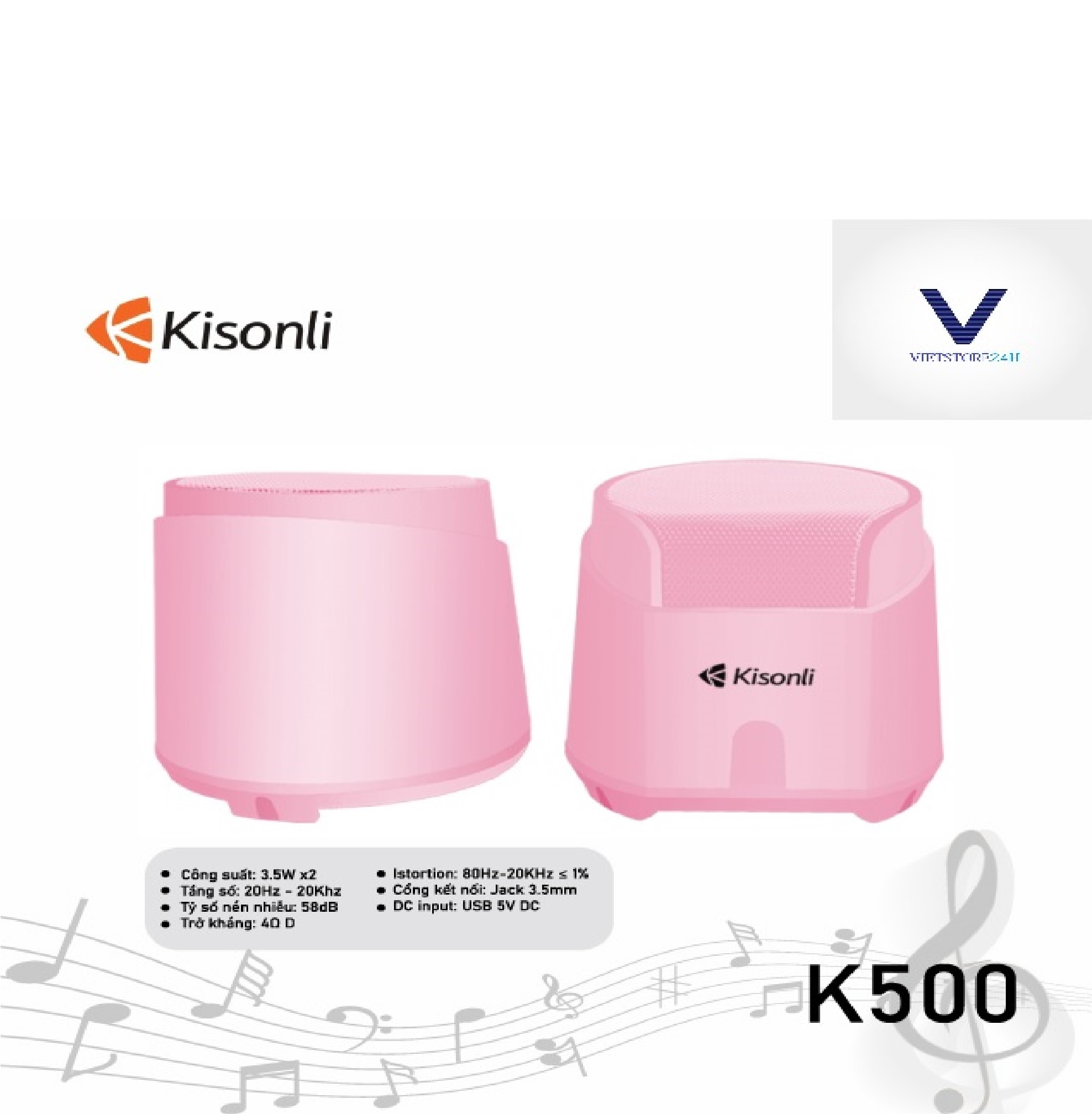 Loa 2.0 Kisonli K500 Pink LED