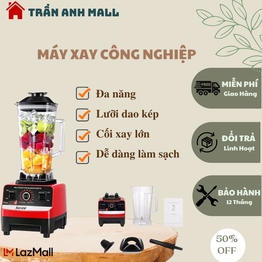 Máy xay sinh tố công nghiệp công suất lớn 5000W động cơ khoẻ thiết kế bộ 6
