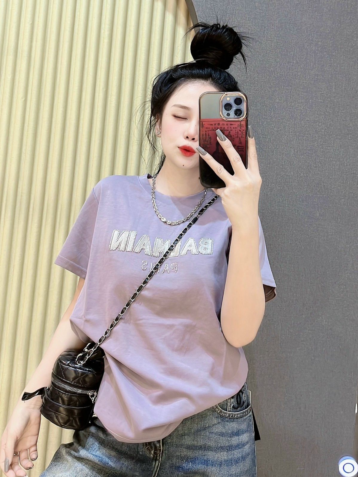Áo thun cotton Thái nữ dáng vừa phối CHỮ ( Mã THÁI BALMAI )
