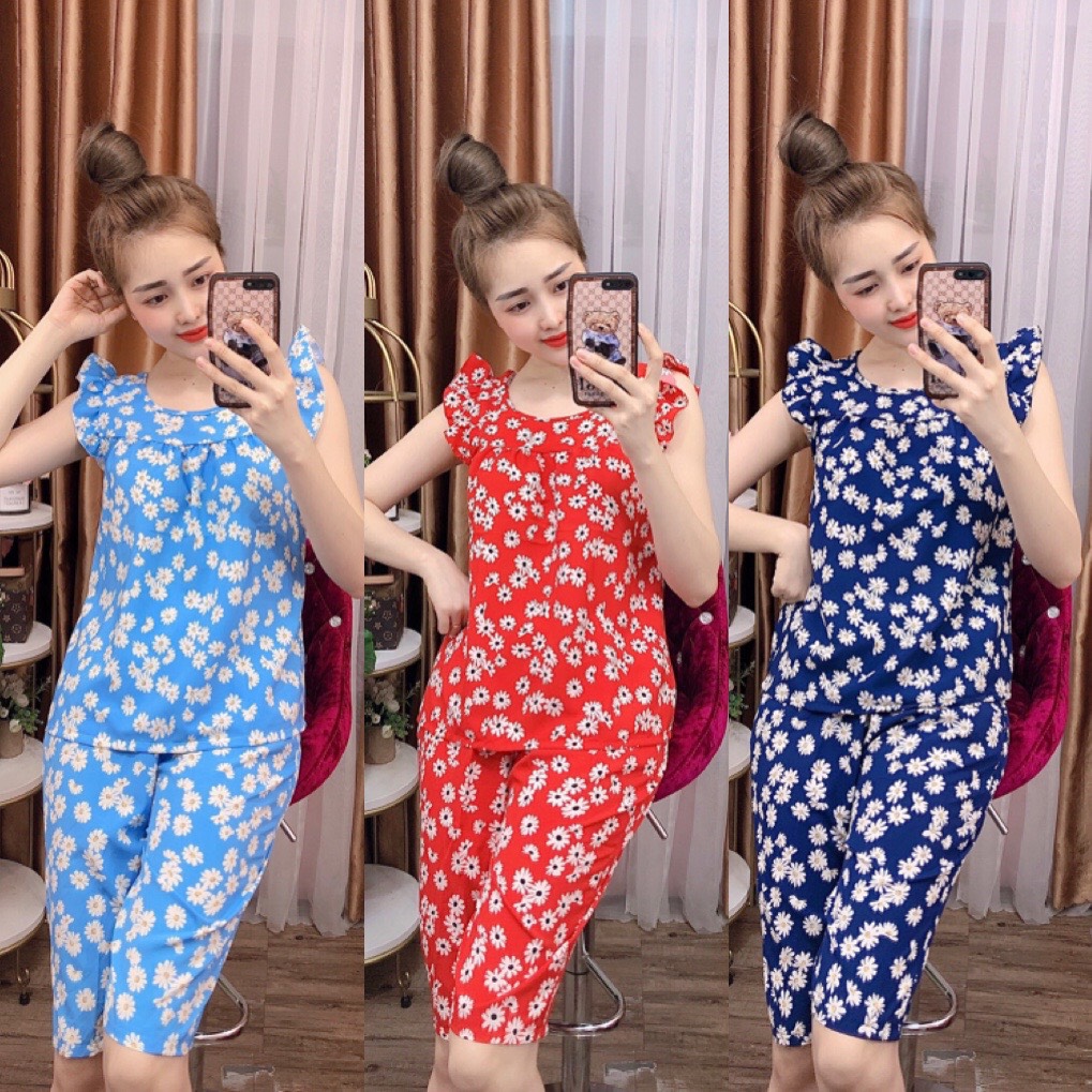 ĐỒ BỘ LỤA LỬNG MẶC NHÀ HỌA TIẾT HOA NHÍ  (ẢNH THẬT) CÓ SIZE 40-75KG - LUA21