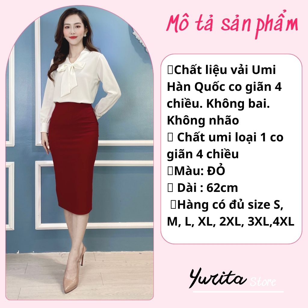 Chân Váy Bút Chì Màu Đỏ Dài qua gối