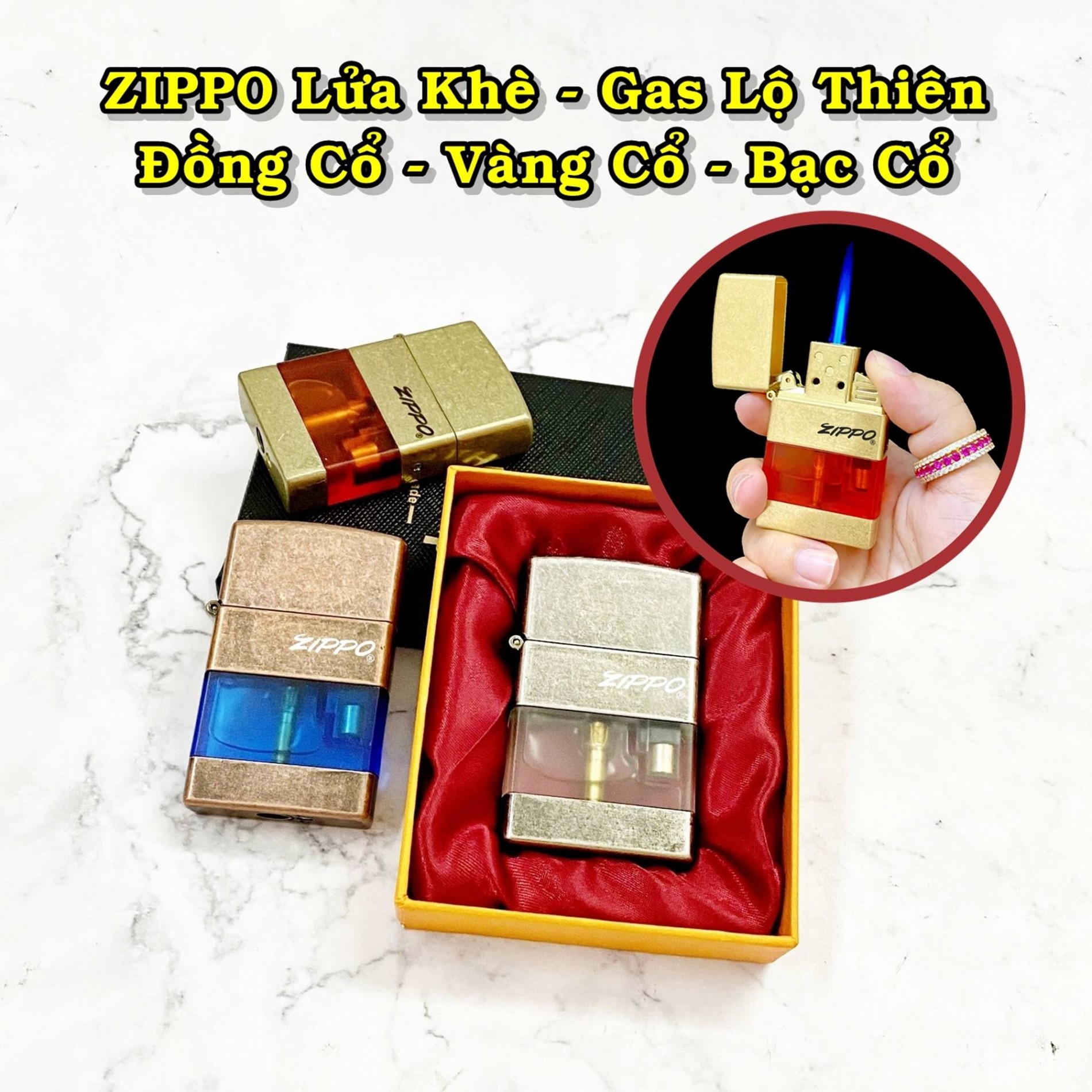 Bật lửa ziipo lửa khè - gas lộ thiên -