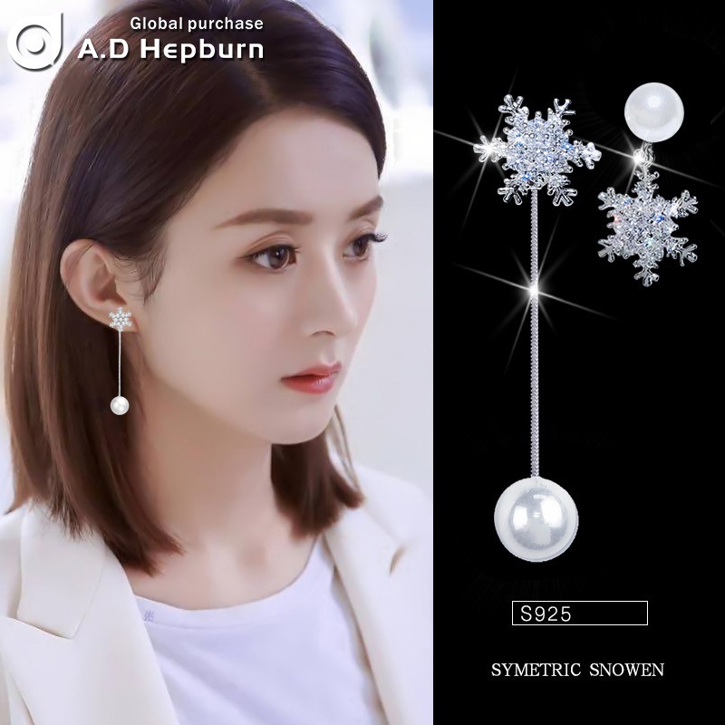 Bông Tai  Ngọc Trai Rơi Dưới Hoa Tuyết Thời Trang Hàn Quốc  BTTUYETNGOCTRAI10