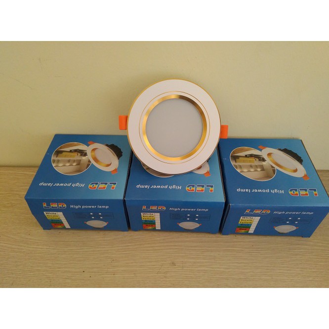 Đèn led âm trần 3 chế độ đổi màu viền vàng 9W phi 110 - Bảo hành 2 năm toàn quốc