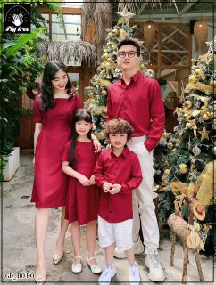 Set áo váy gia đình FIG TREE màu đỏ đón tết may mắn thumbnail