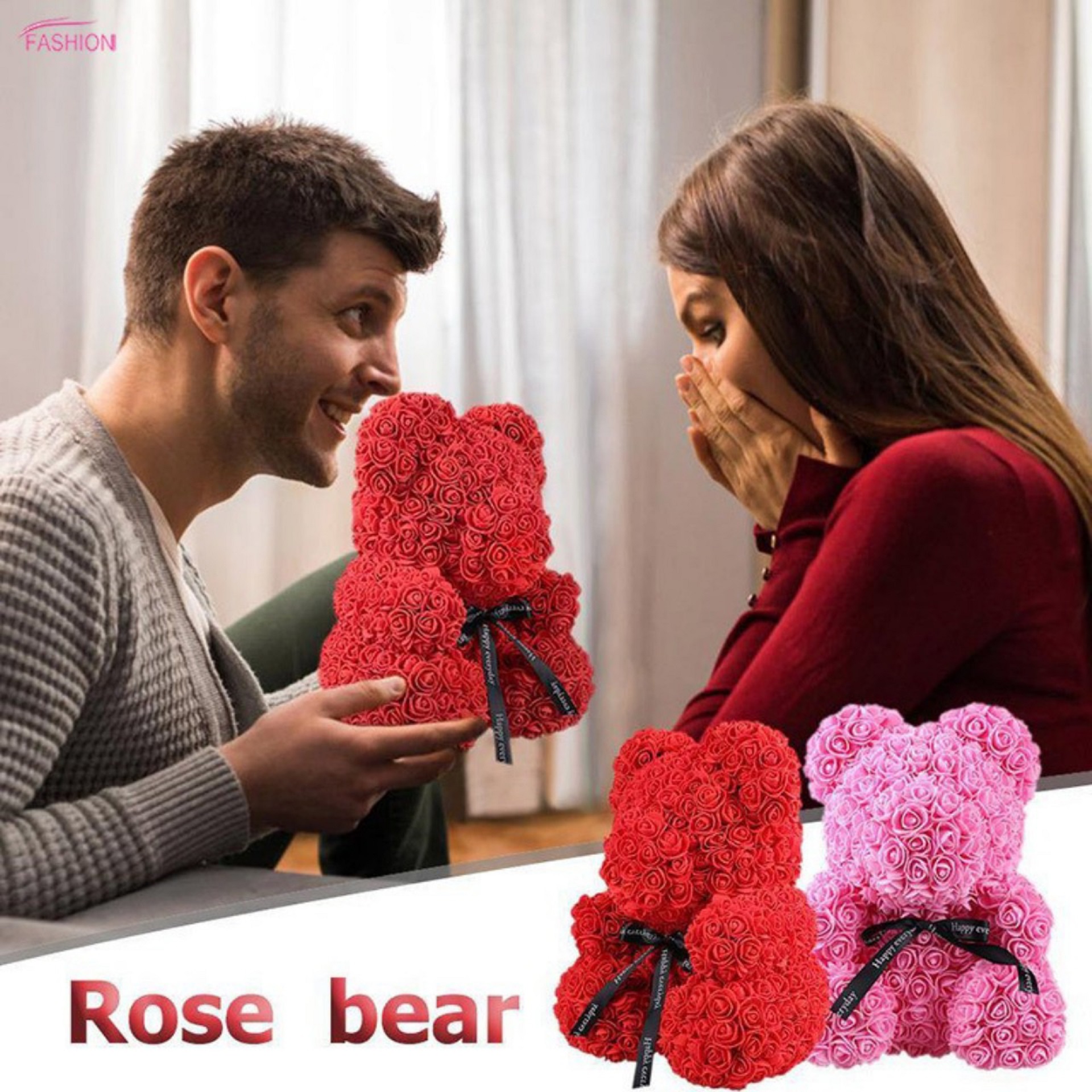 Gấu hoa hồng cho Valentine lãng mạn