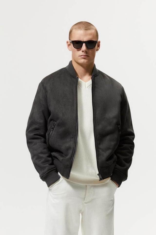 Áo khoác nam, áo khoác bomber da lộn lót lông cừu mềm mịn, dày ấm