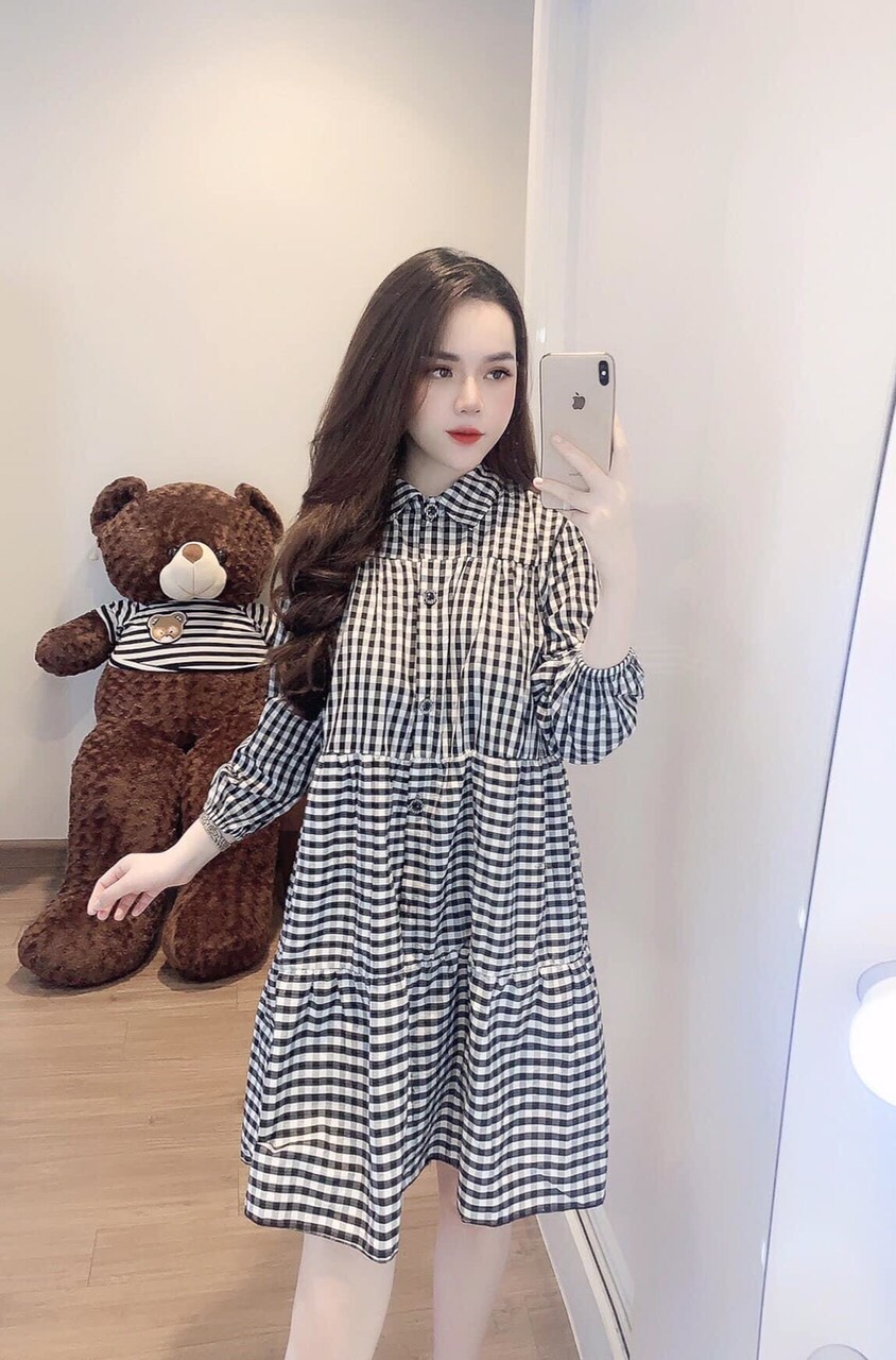 Đầm sơ mi caro kate form rộng TTSA0279