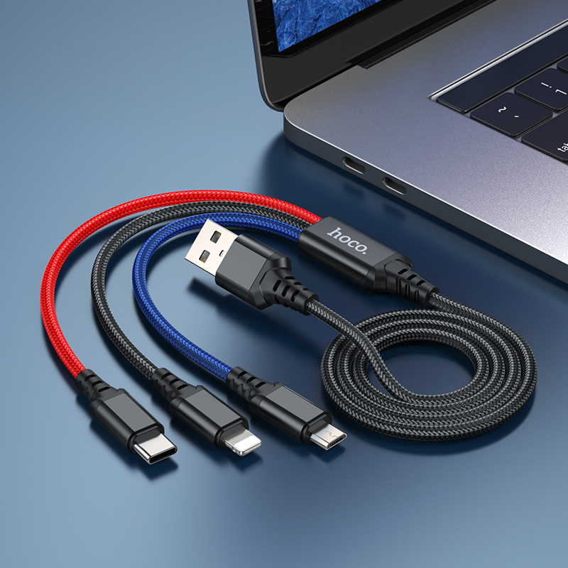 Cáp sạc 3 đầu Hoco X76 Lightning+ Type-C + Micro dây dù siêu bền dài