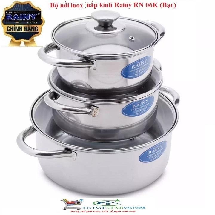 [HCM]Bộ 3 nồi inox nắp kính Rainy RN06TT