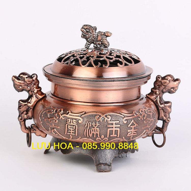 Lư đốt trầm hình đôi rồng đặc sắc, nụ trầm hương, nhang trầm, Lư xông trầm cao cấp + Tặng kèm nụ trầm