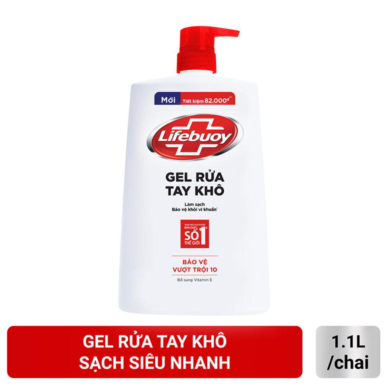 Gel rửa tay khô sạch siêu nhanh Lifebuoy Bảo Vệ Vượt Trội 10 1.1L nhập khẩu