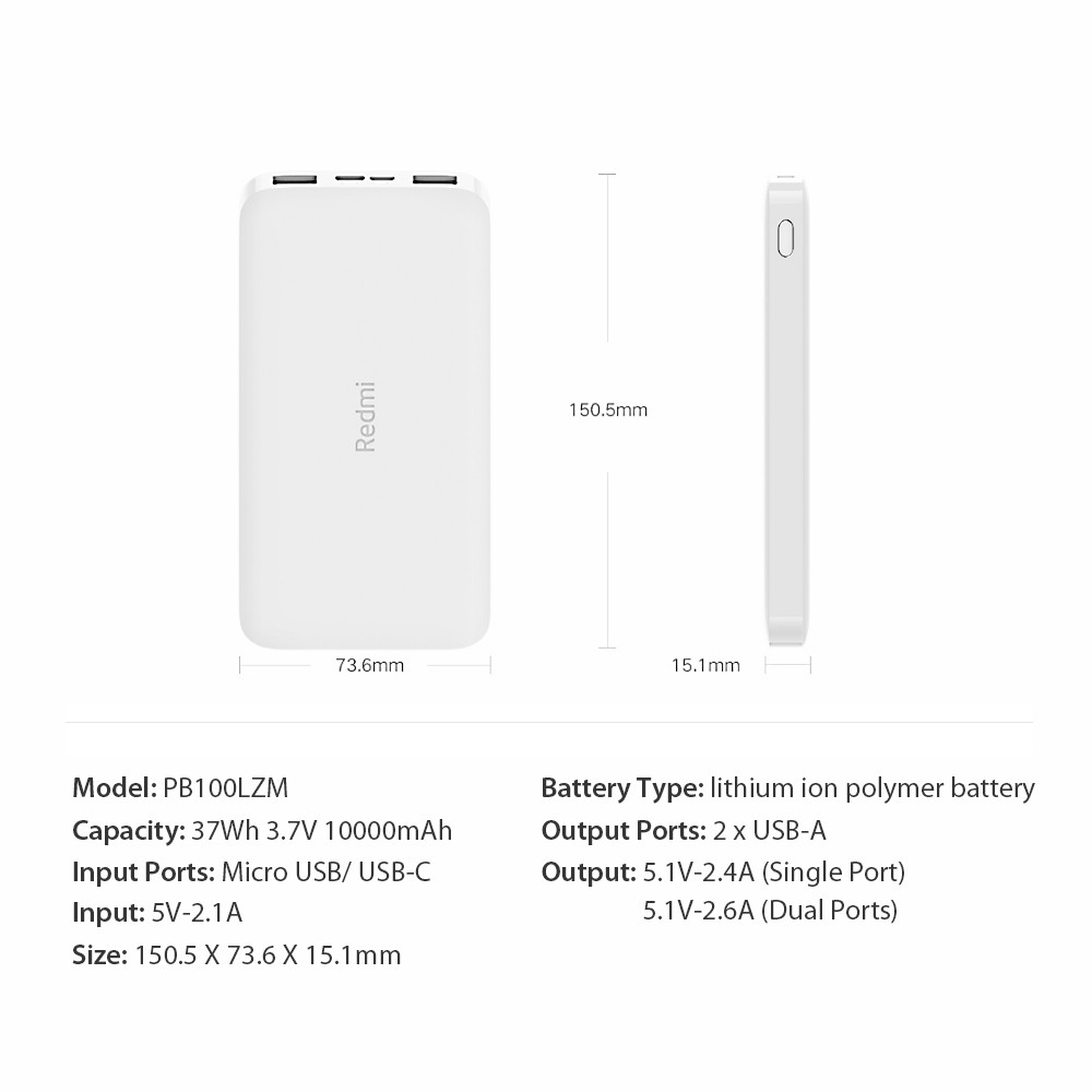 Pin Dự Phòng Xiaomi Redmi 10000mAh Standard Edition