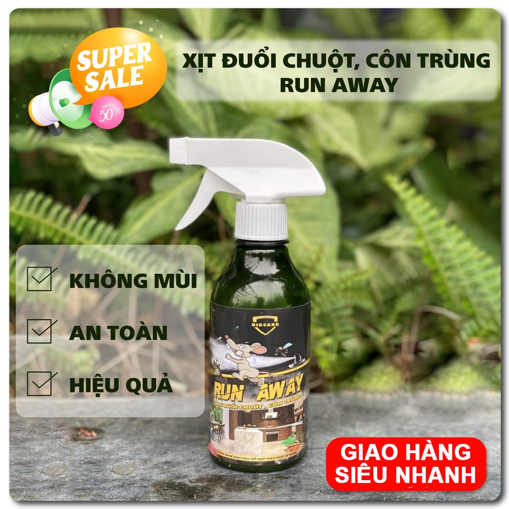 Xịt đuổi chuột Run Away - Không mùi, an toàn - Xua đuổi chuột, gián, côn trùng, tiện lợi, Chai xịt đuổi chuột