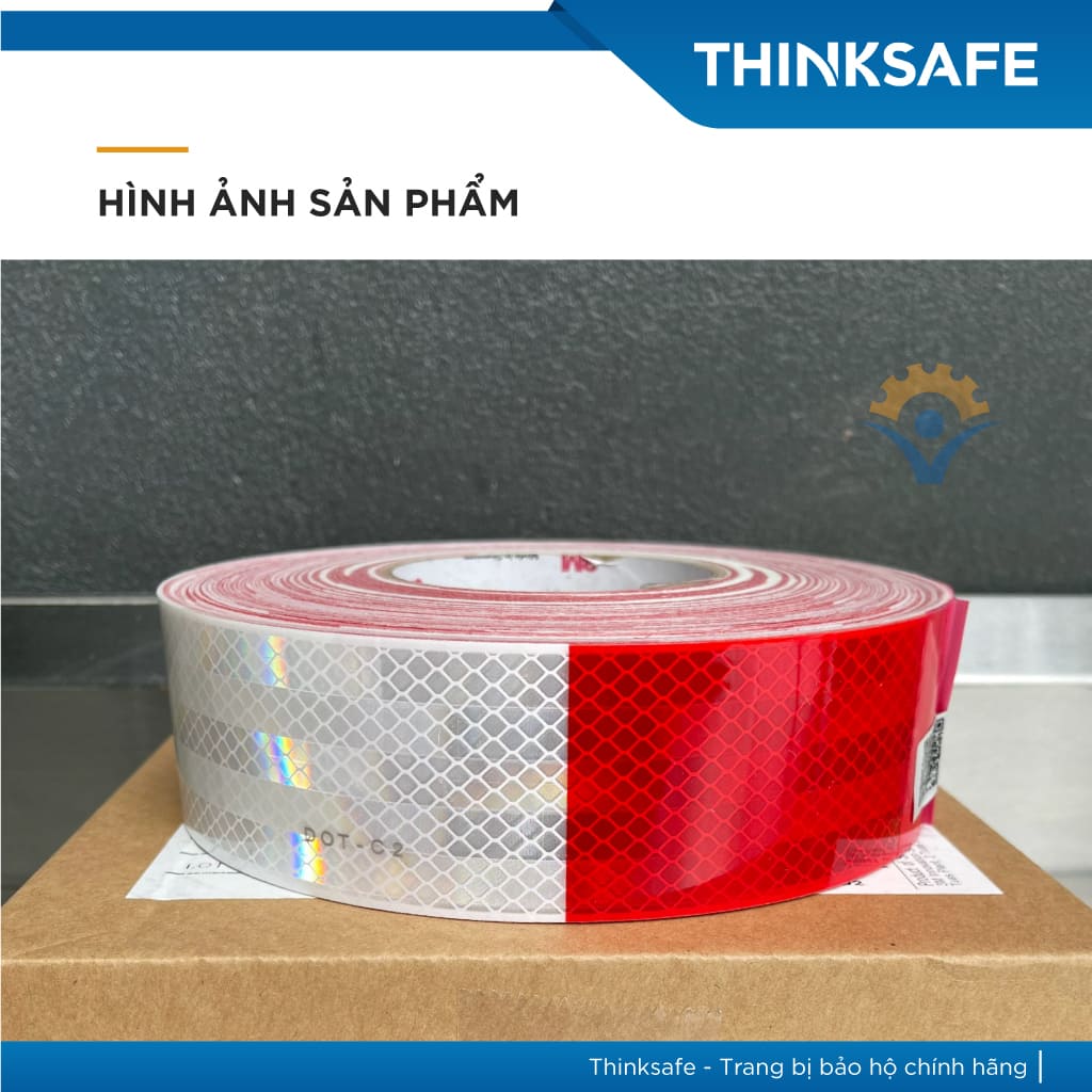 Băng keo phản quang 3M 983 trắng - đỏ, phản quang theo cấu trúc kim cương bền màu chuyên dùng phản quang xe máy ôtô nhà xưởng - Bảo hộ Thinksafe