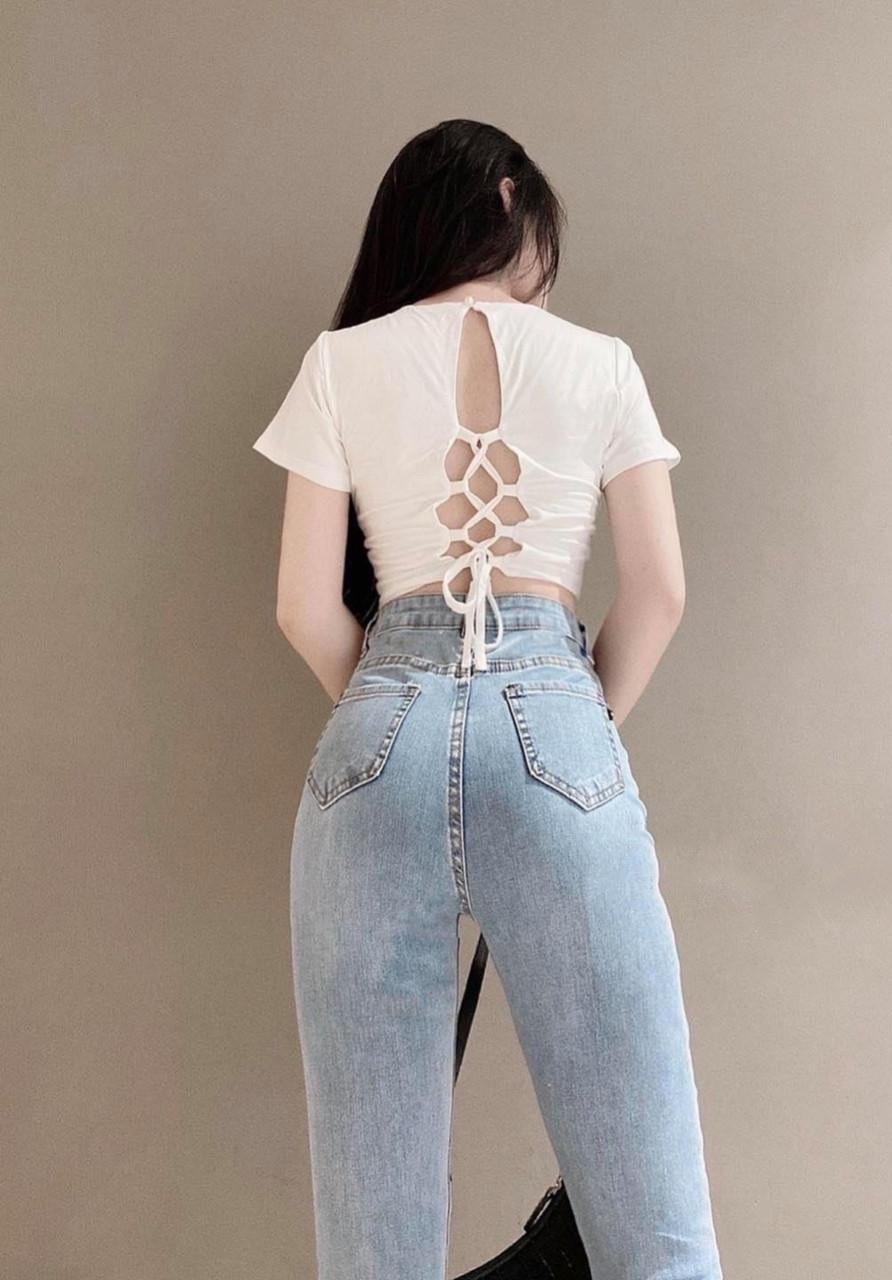 Quần jean nữ lưng cao rách xẻ gối phối rách lai 1 bên mẫu mới nhất sd3-6
