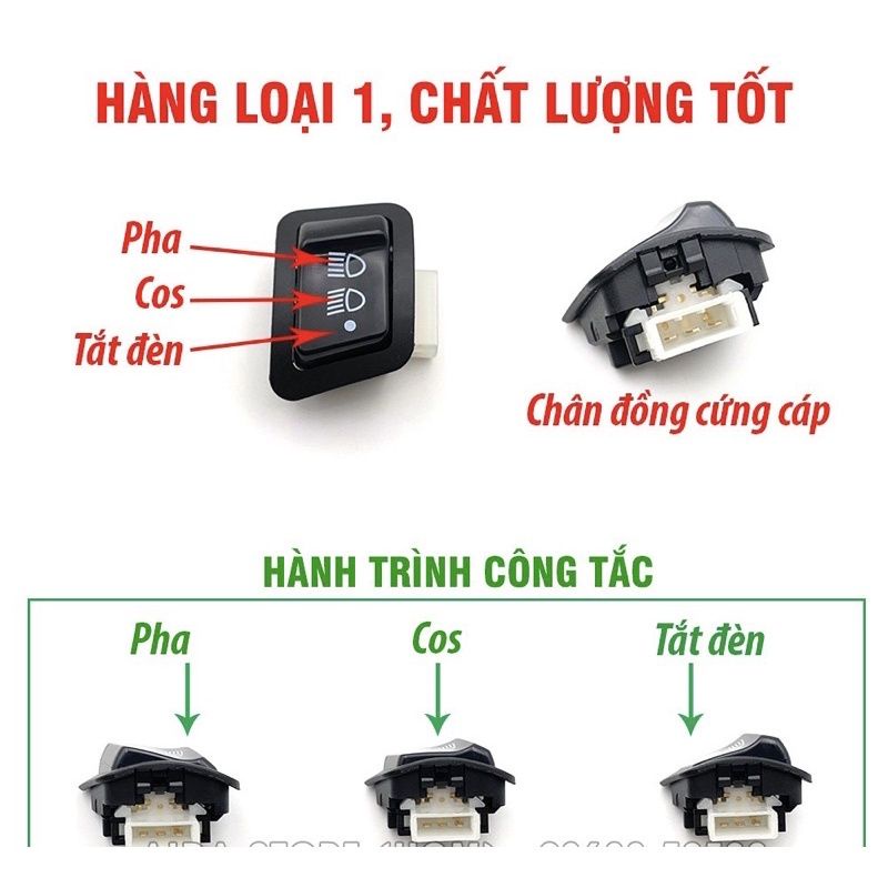 Công Tắc Tắt Đèn 3 Chế Độ Gắn Xe Honda Wave 2021, Vision, Air Blade, Wave RSX, Future,  Lead 125 halogen
