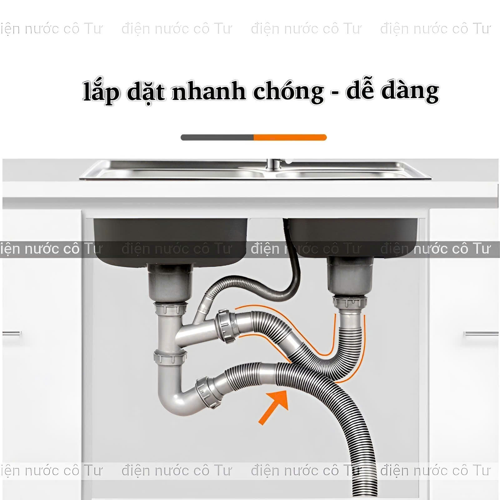 Sink Drain Pipe with 2 Threaded Ends, 49mm Thread, 60cm Long