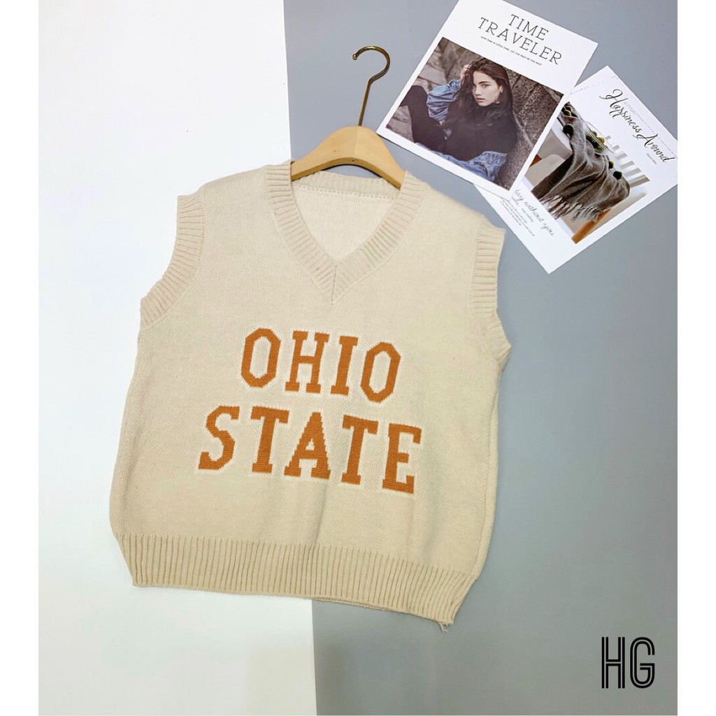 Áo len gile nữ - chữ OHIO - hàng đẹp