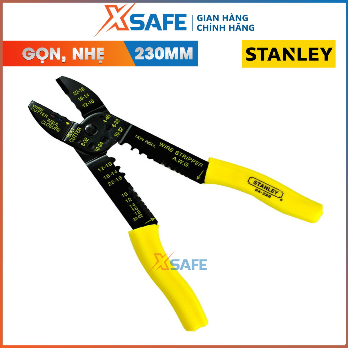 Nippers press cos 9 inch Stanley 84-223-22 230mm. Nippers press cos Stanley compact and convenient, made from high grade steel with coated anti-rust and handle is wrapped plastic made feel smooth, comfortable-distribution genuine xsafe