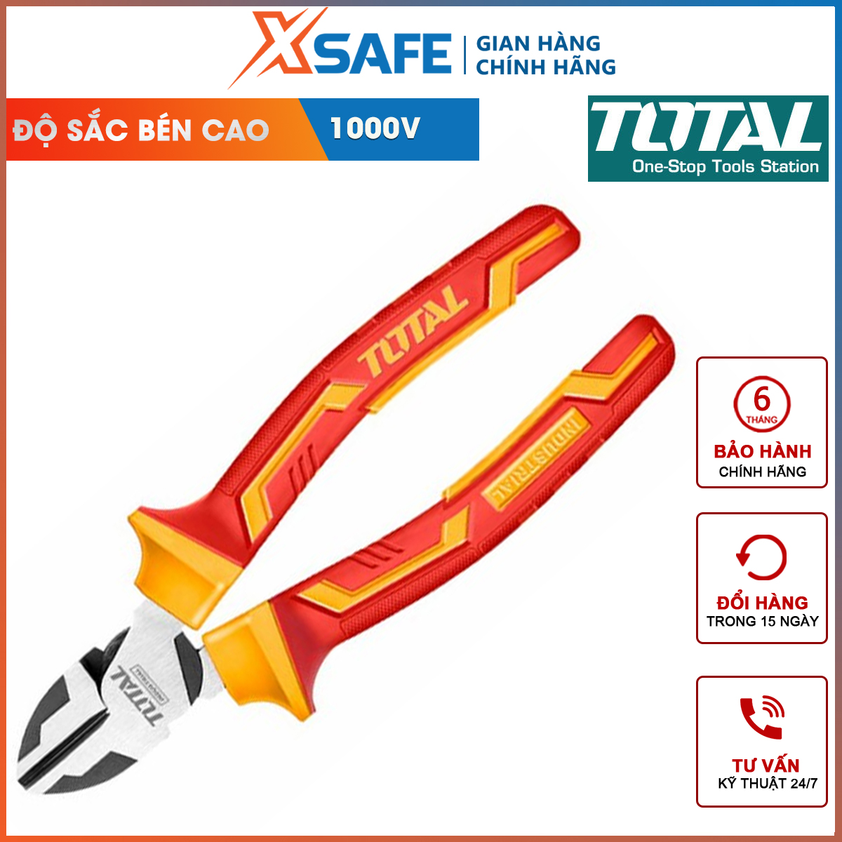 Cutting pliers insulated total THTIP2261 nippers insulated steel CR-V rustless ultra hard cutting cable electrical wire iron metal handle rubber slip-resistant, insulated 1000V distribution genuine xsafe