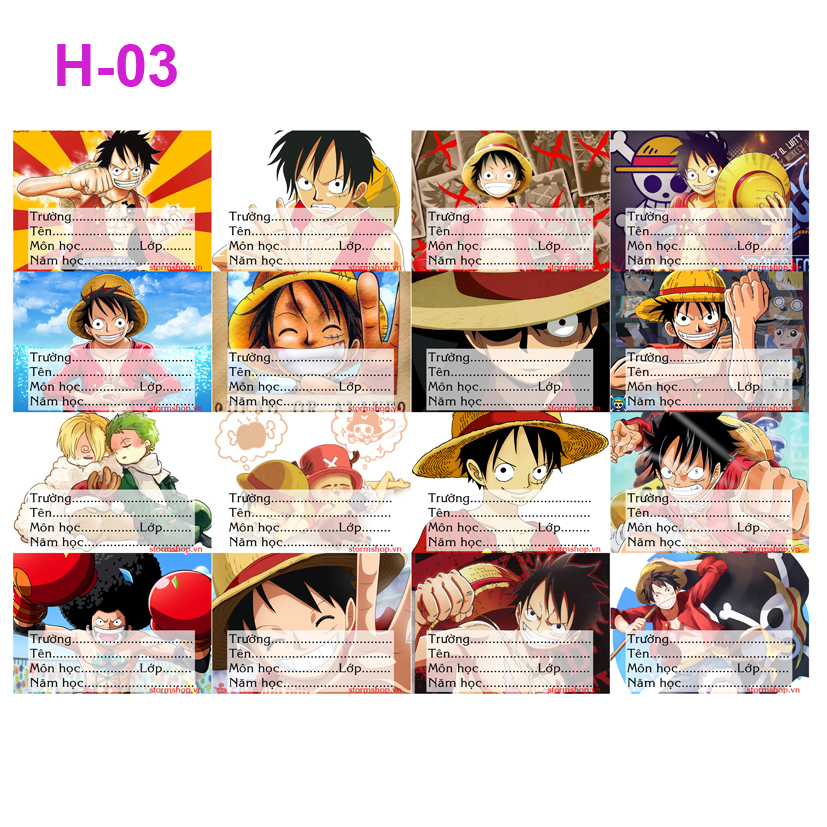 Nhãn vở One Piece - nhãn dán One Piece (set 16 nhãn vở )
