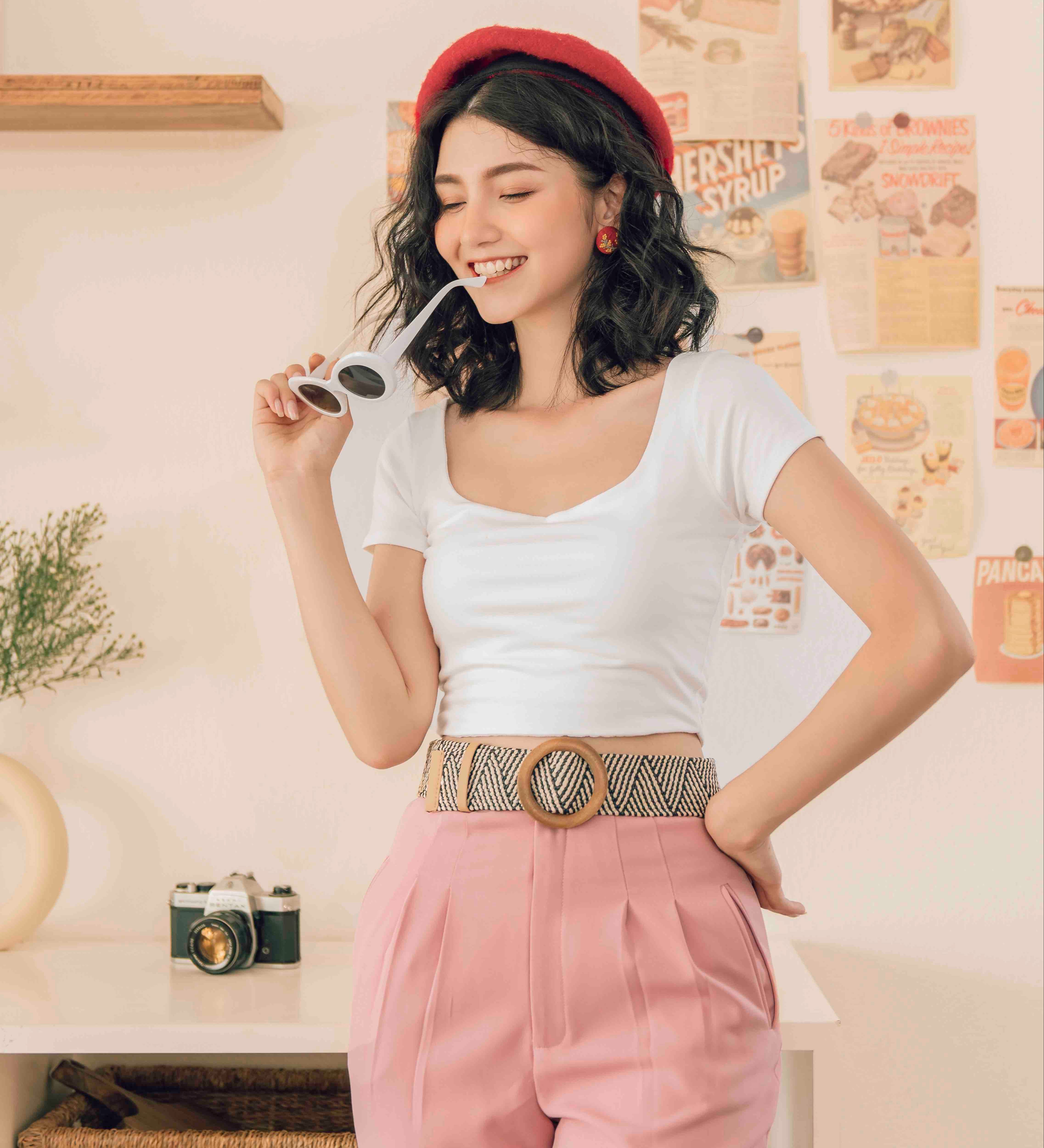 Áo Croptop Cổ Vuông Cộc Tay Nữ nhiều màu Croptop basic Burny A3003191B