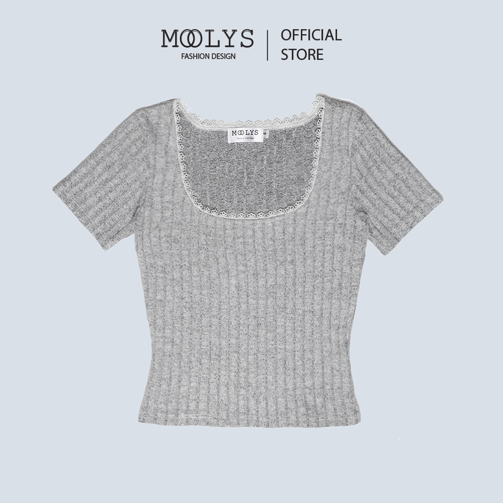 Áo croptop lửng cổ vuông phối ren dễ thương MC019