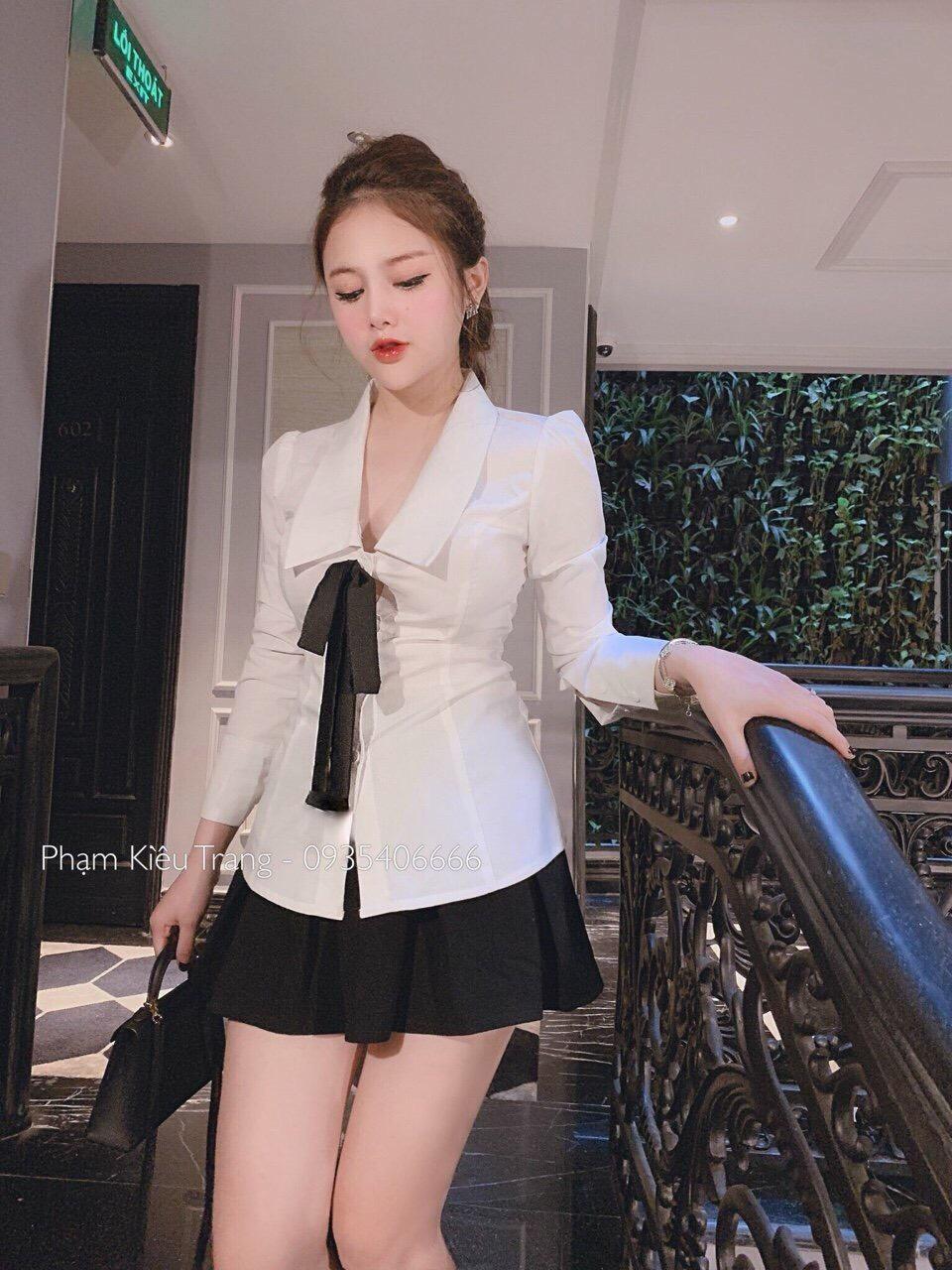 Sét sơ mi trắng cột nơ ford,kate-QH