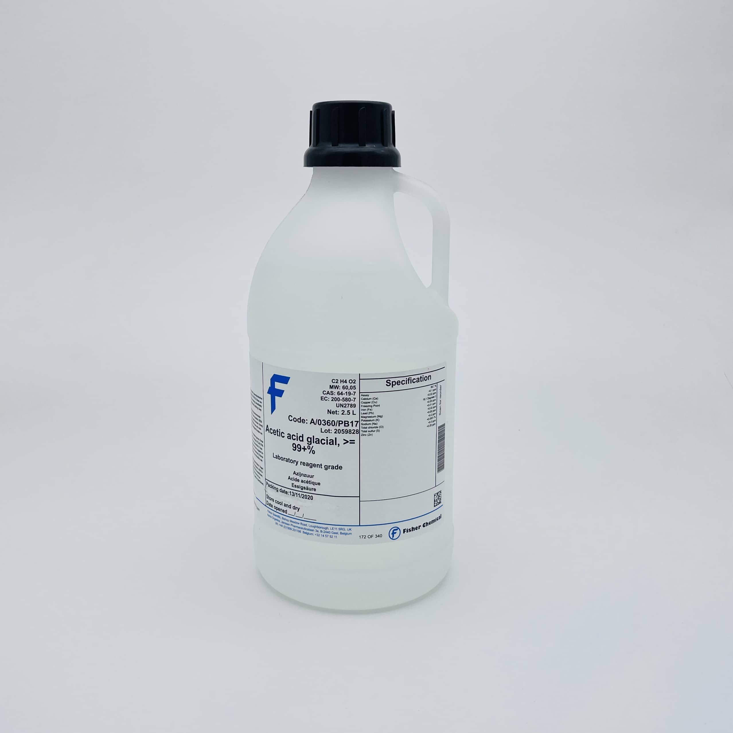 Hóa chất Acetic acid glacial 99.7% (Chai 2.5L, AR, Fisher, Cas 64-19-7)