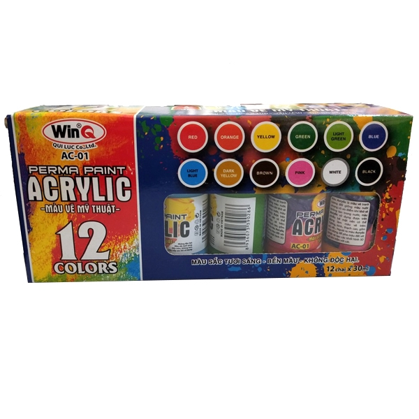 Hộp 12 lọ màu Acrylic WinQ AC-01 (Lọ 30ml)