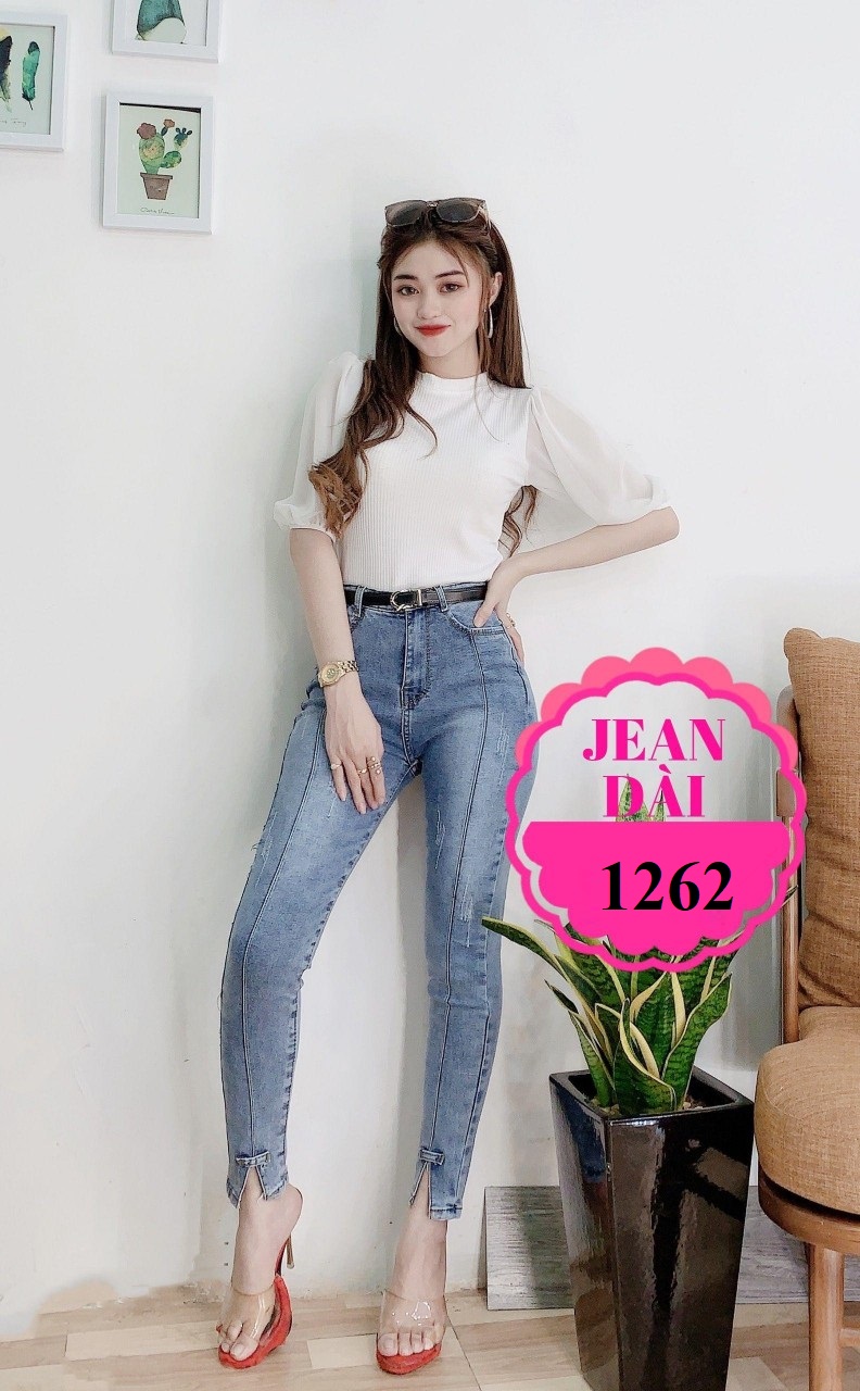 Quần jean nữ kiểu xẻ gấu 1262 ( MÀU XANH ) chất giãn siêu đẹp a11-6