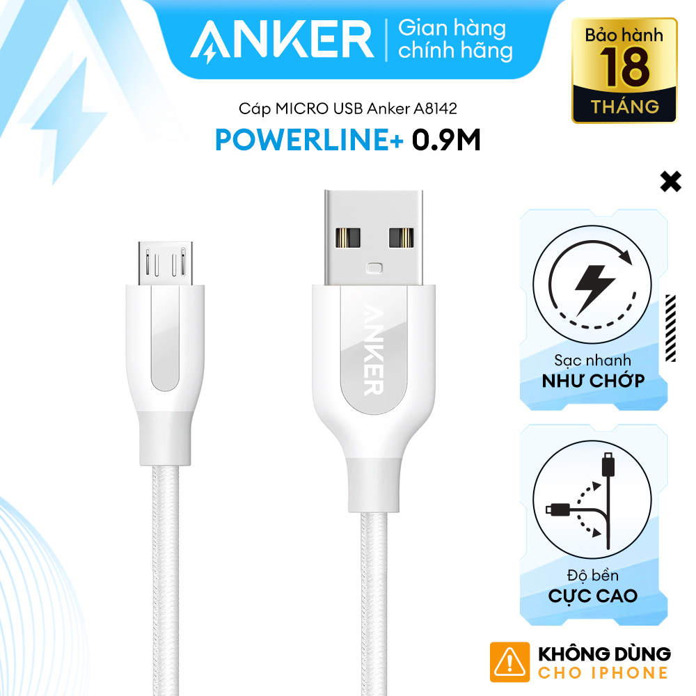 [SALE ĐẾN 50%] Cáp sạc ANKER PowerLine+ Micro USB dài 0.9m - [Có bao da] - A8142