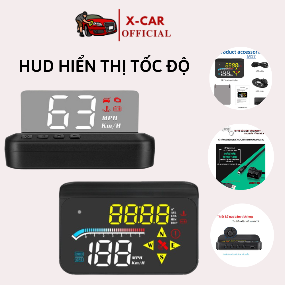 HUD C100 - HUD M17 hiển thị tốc độ lên kính lái