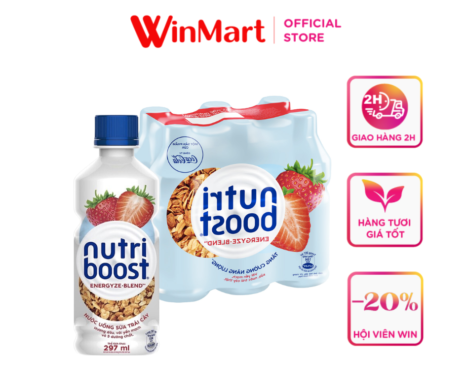 [Siêu thị WinMart] - Lốc 6 Nước uống sữa hương dâu Nutri Boost 297ml