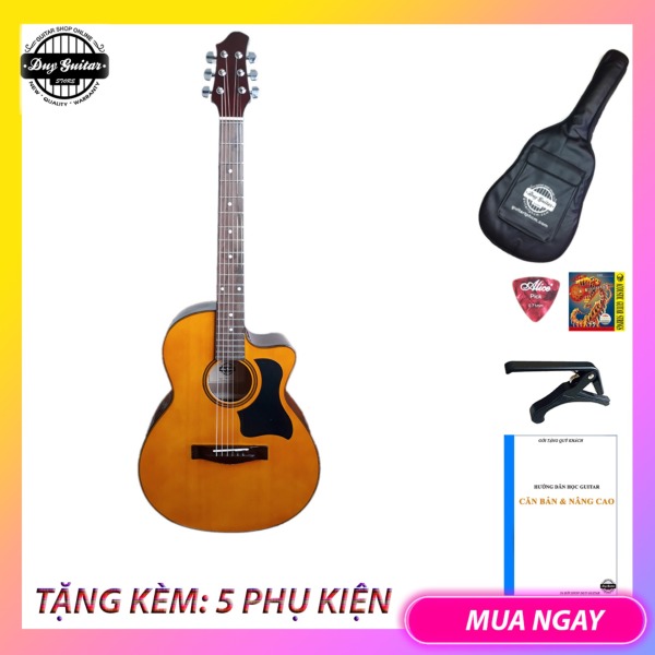 [ Tặng giáo trình ] Đàn guitar acoustic DVE70 ( màu vàng )+ tặng combo Bao da, capo, phụ kiện Duy Guitar - Shop đàn ghitar giá rẻ - Đàn ghita dành cho người mới tập