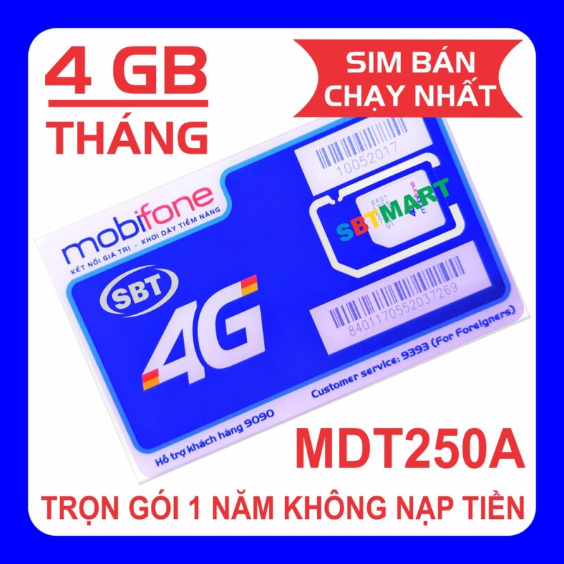 ⚡️GIÁ HỦY DIỆT⚡️ Sim 4G DATA Mobifone mdt250a Trọn Gói Không Cần Nạp Tiền 1 Năm