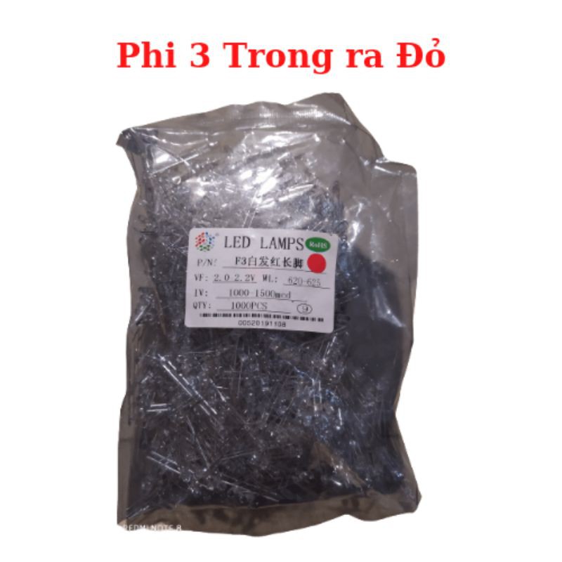 Gói 1000c led trong phi 3 đủ mầu 2.0-3.2vdc loại tốt
