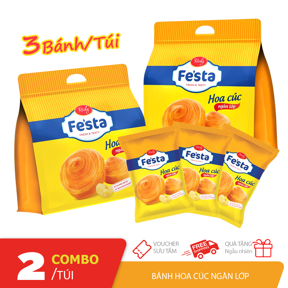 Combo 2 túi bánh mì hoa cúc tổng 6 bánh mì hoa cúc bánh mì tươi ngàn lớp Fe'sta Richy
