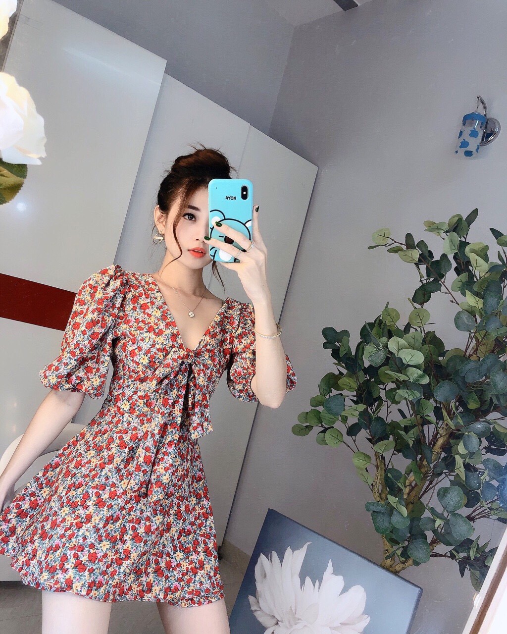 Đầm hoa cúc cột nơ - hm