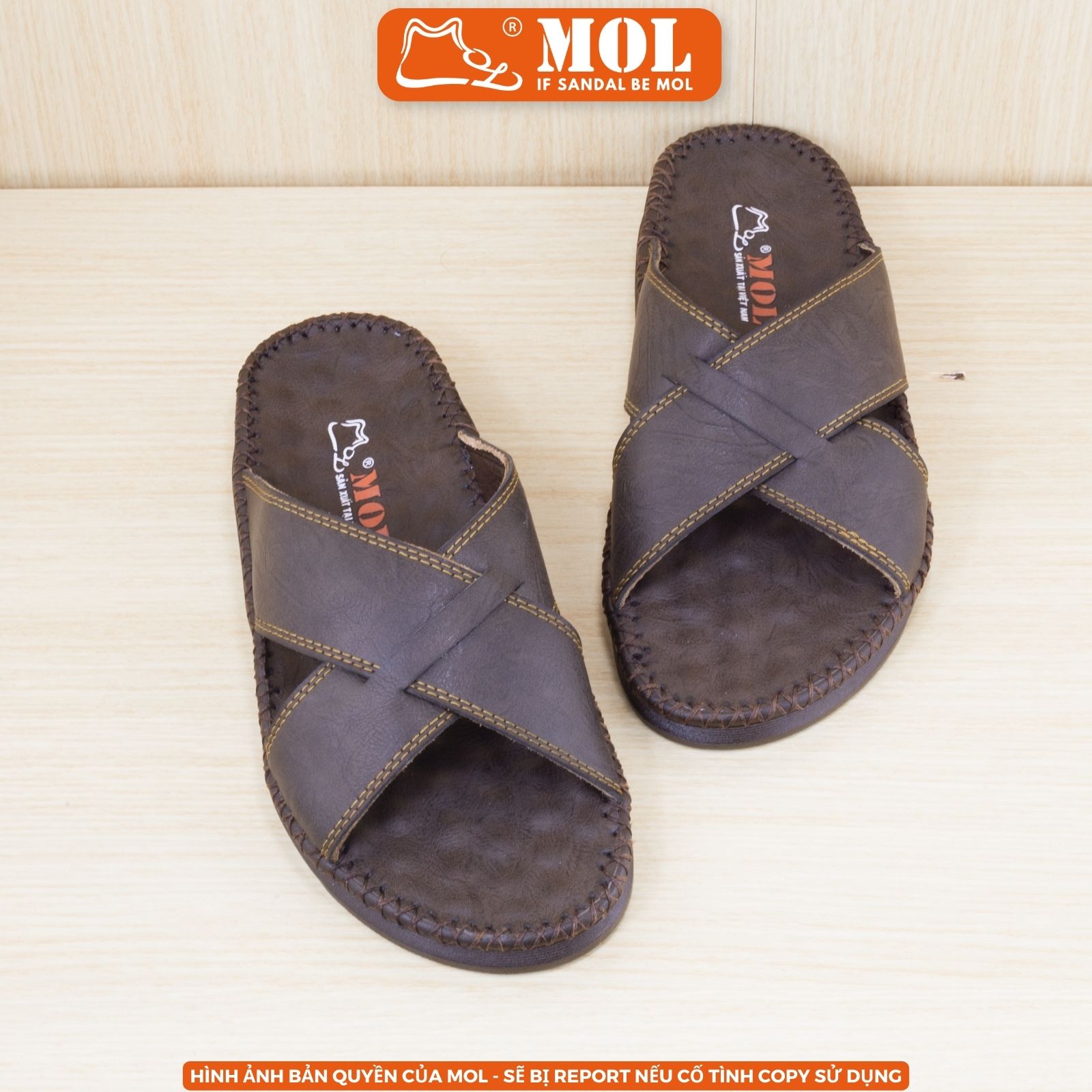 Dép nam quai chéo hiệu MOL da Bò HD4