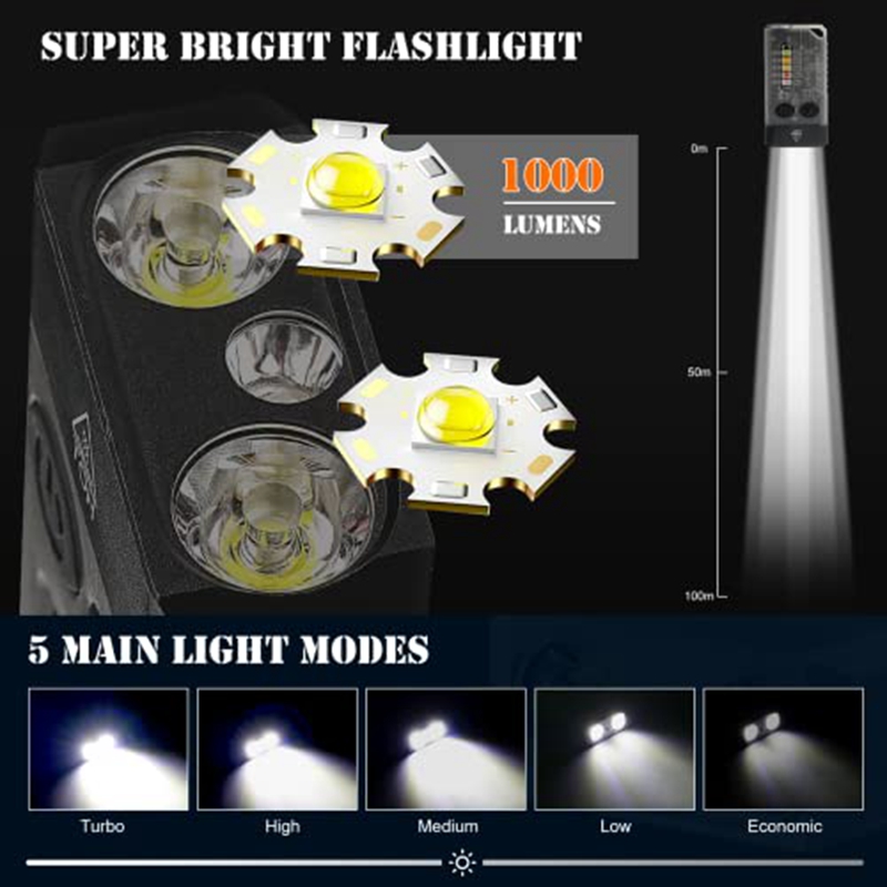 Keychain Flashlight Flashlight LED 13 Light Modes 1000 High Lumen IPX4 Mini Flashlight