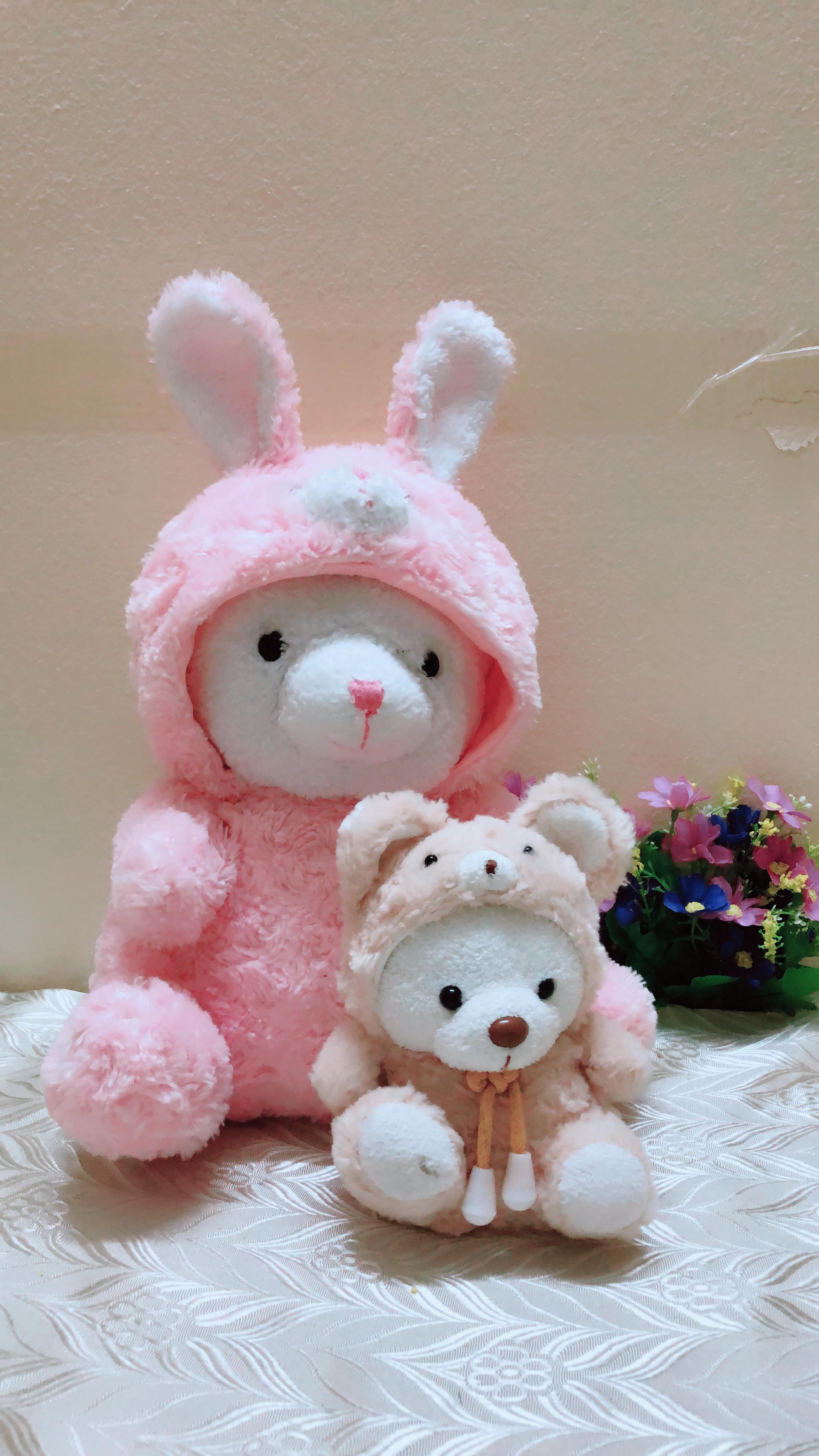 Thú nhồi bông gấu coslay con thỏ hồng