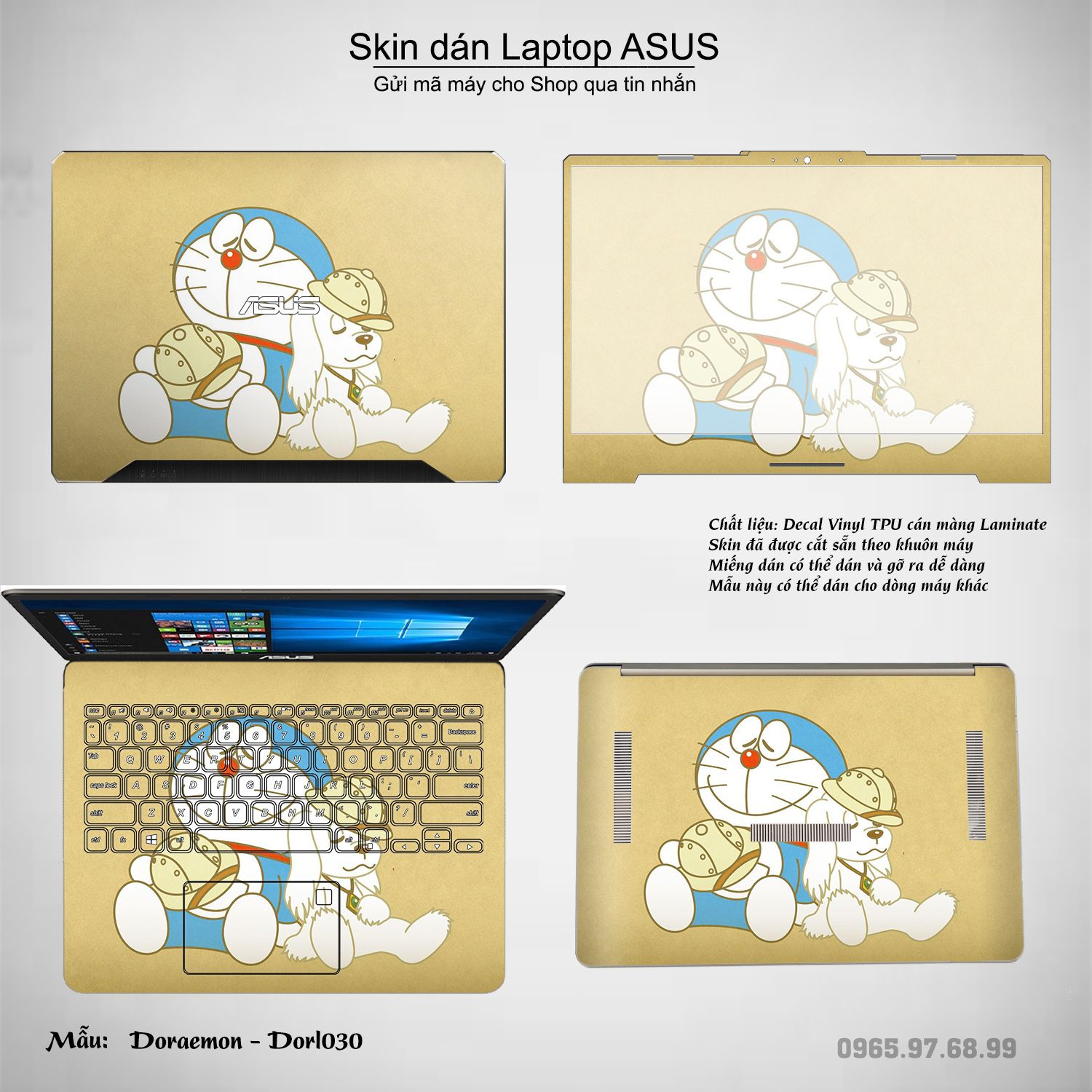 Decal Skin dán Laptop Asus mẫu Doraemon