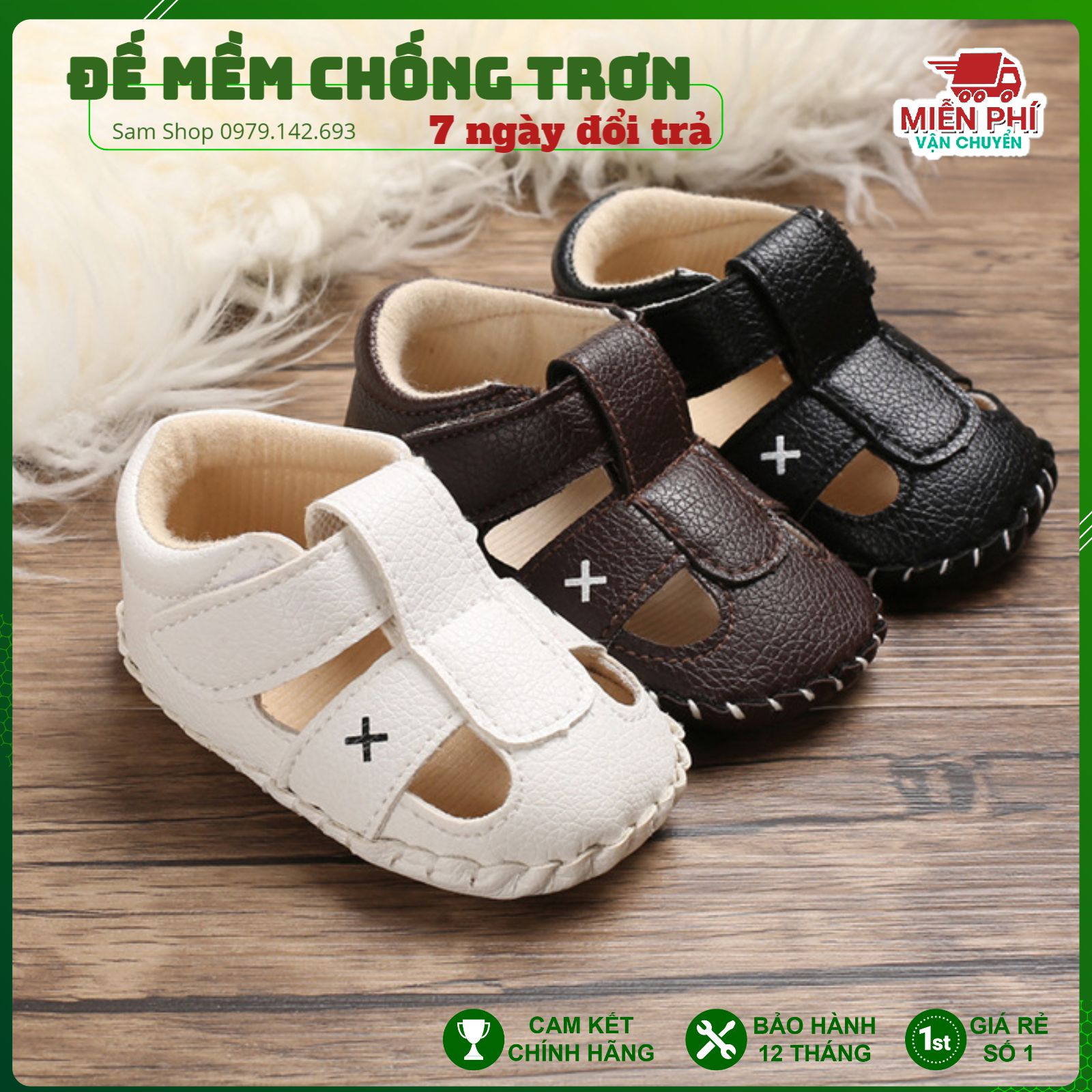 Giày Tập Đi Cho Bé, Dép Tập Đi Chất Da Mềm Mại, Đế Mềm Chống Trơn Trượt Cho Bé 0-18 tháng