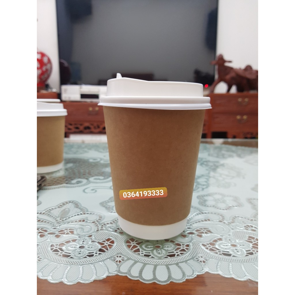 Ly Giấy Kraft có nắp 280ml đựng cafe Mang Về 8oz